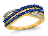 1/2 Carat (ctw) Natural Blue Sapphire Ring in 14K Yellow Gold with Diamonds